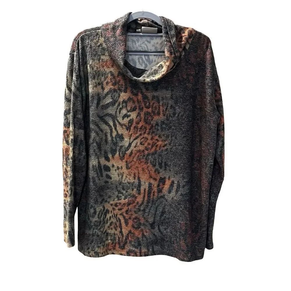Dantelle Long Sleeve Cowl Neck Slub Sweater Print Browns/Oranges Large